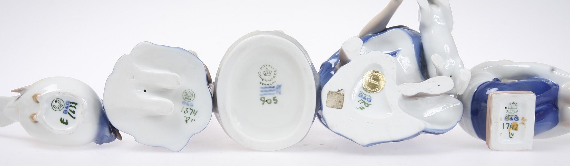 FIGURINER, 5 st, porslin, Kongl Dansk samt Bing & Gröndahl, 1900-talets andra hälft.