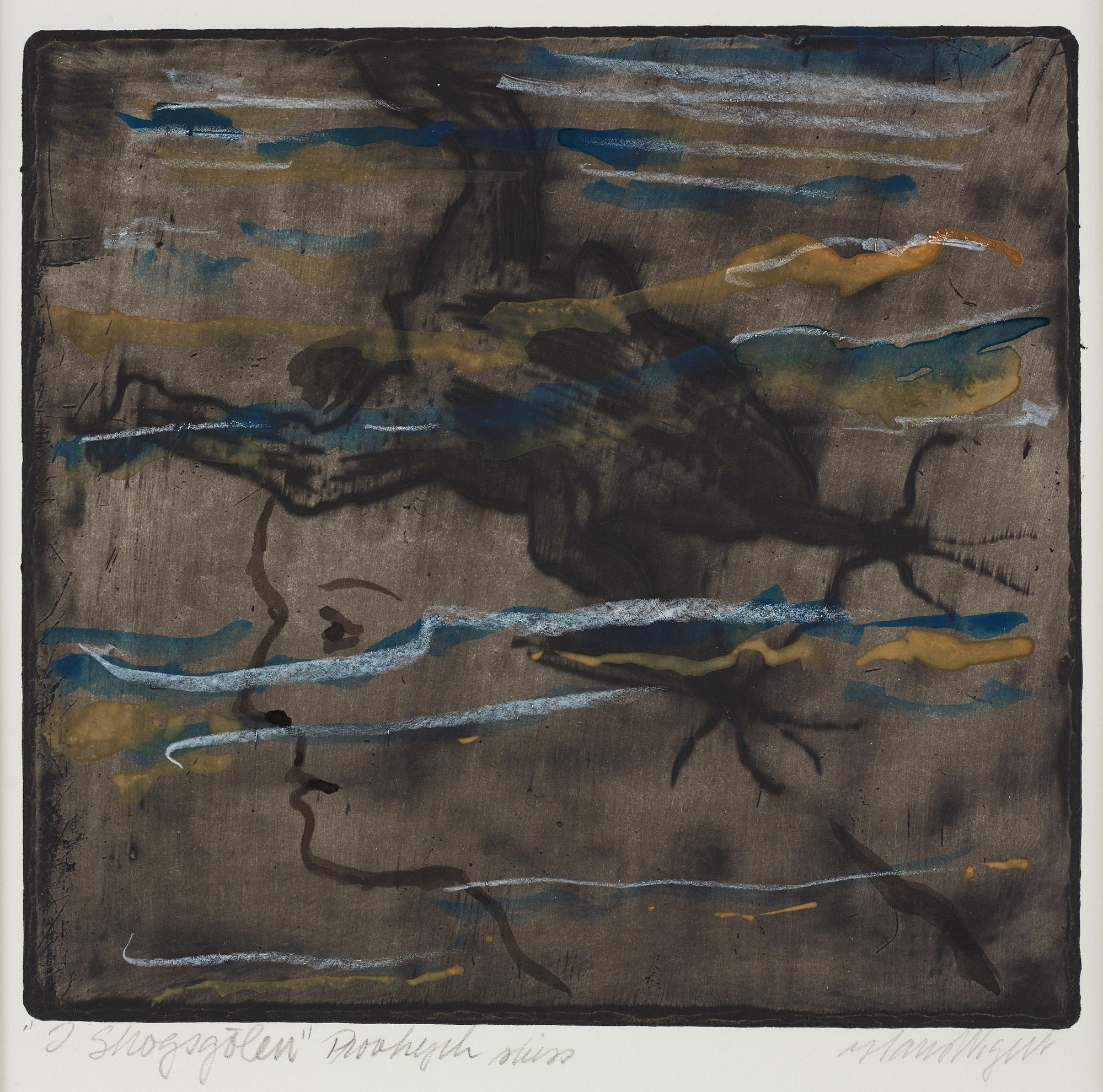 Hans Wigert, etching with watercolour, signed.