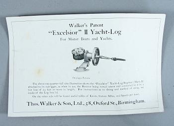 MÄTINSTRUMENT, Walker´s Patent "Excelsior" Yacht-Log (Mark II), 1900-talets första hälft.