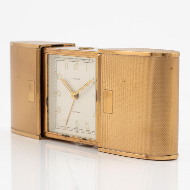 Bucherer, travel clock, 10 (16.5) x 6 cm.