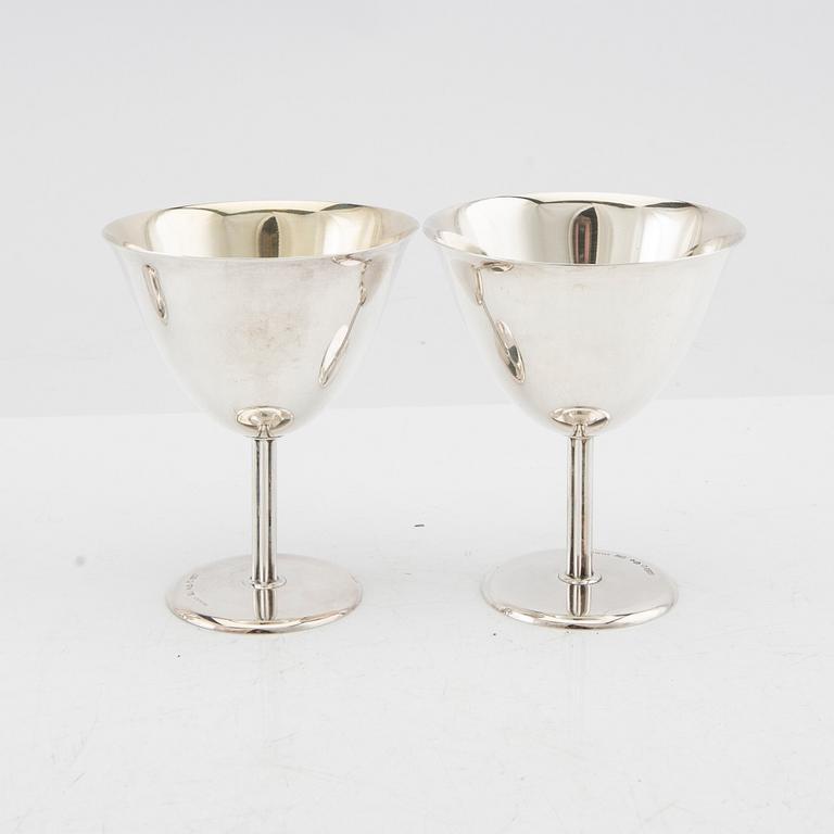 Goblets 6 pcs and cocktail glasses 5 pcs silver MGAB Uppsala and CG Hallberg Stockholm 1975/1960.