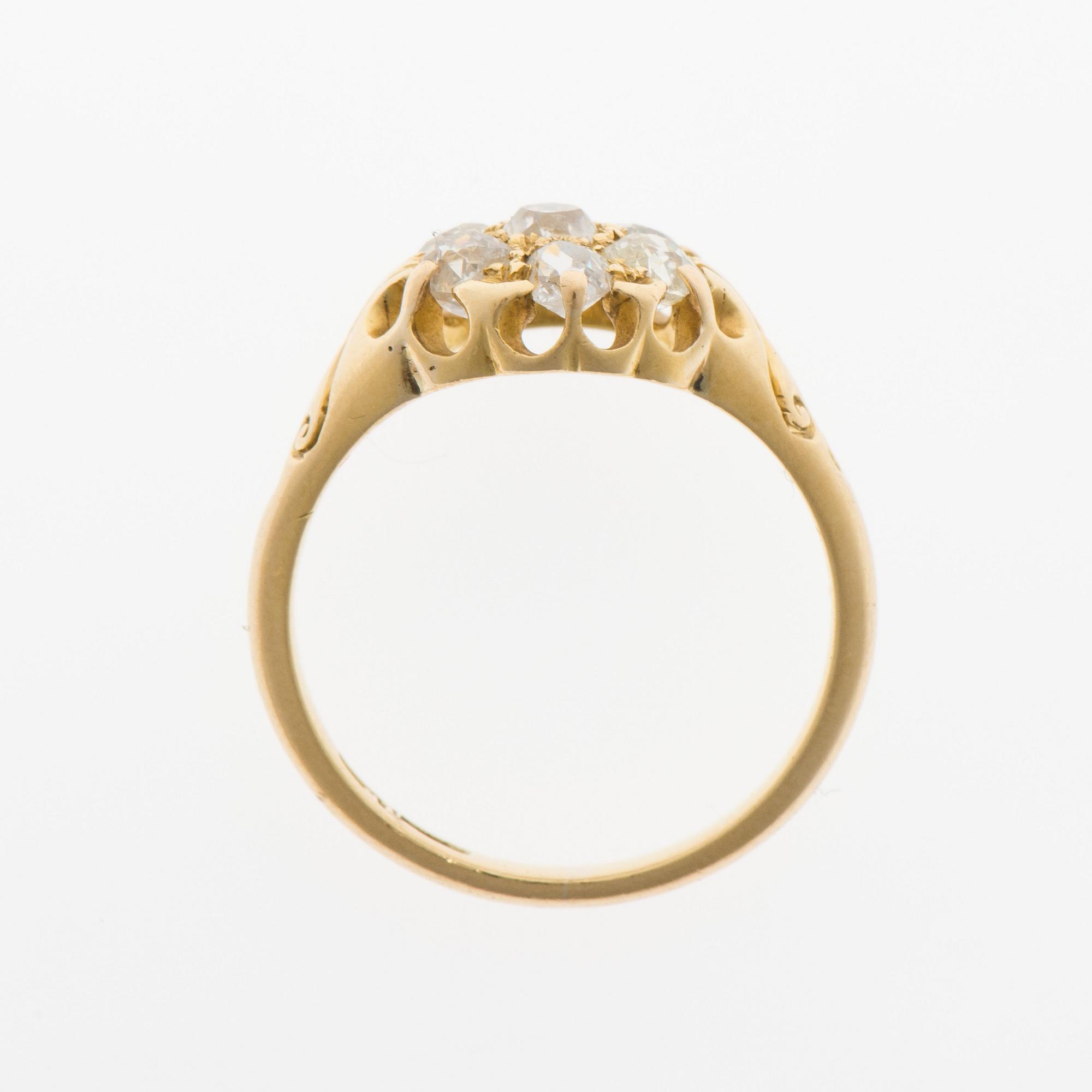 RING, sju gammalslipade diamanter, 18K guld.