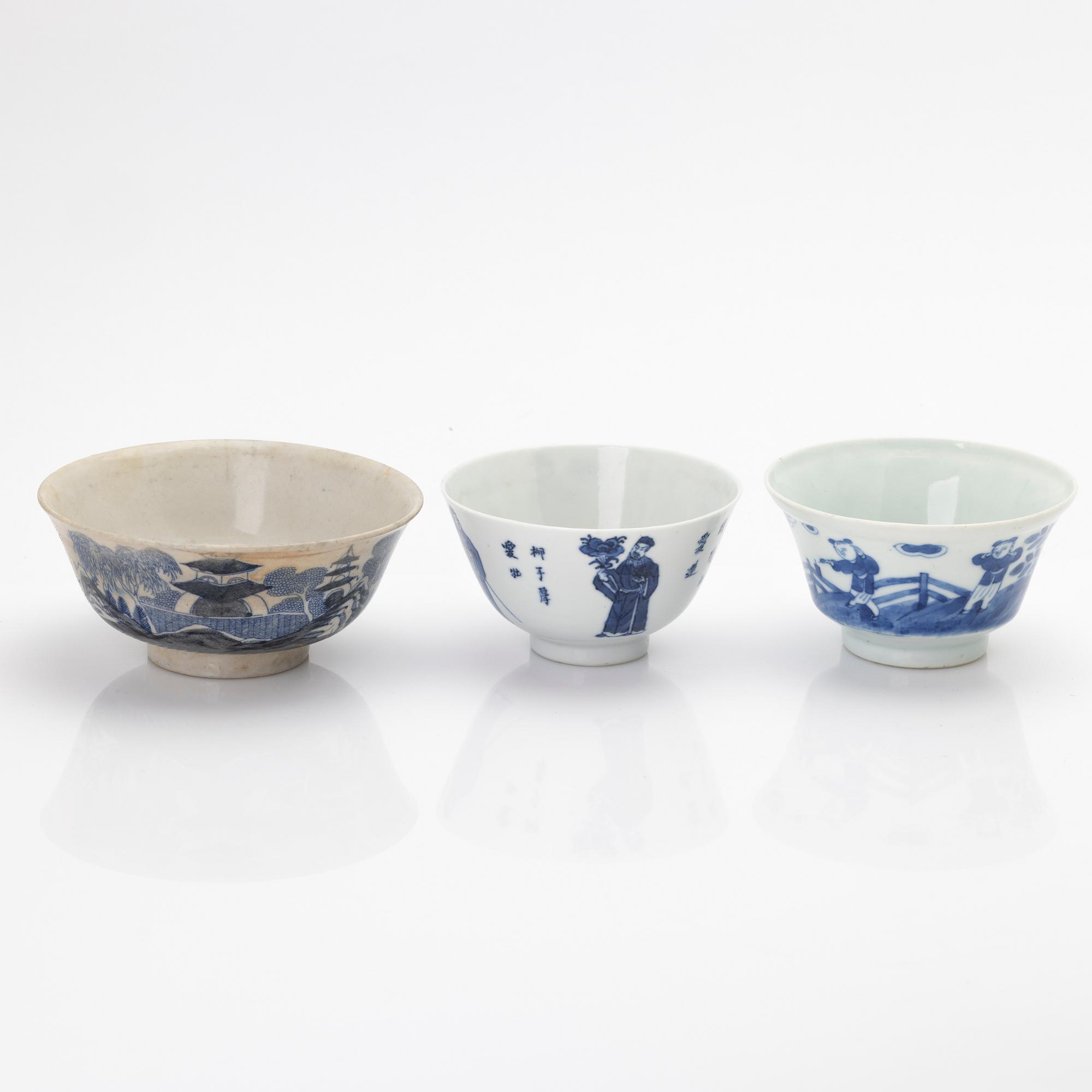 Bowls, 5 pcs, porcelain, China, Qing dynasty, 19th/20th century.