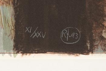 Roj Friberg, lithograph in colours, signed with monogram and numbered IX/XXV, and dated -93.