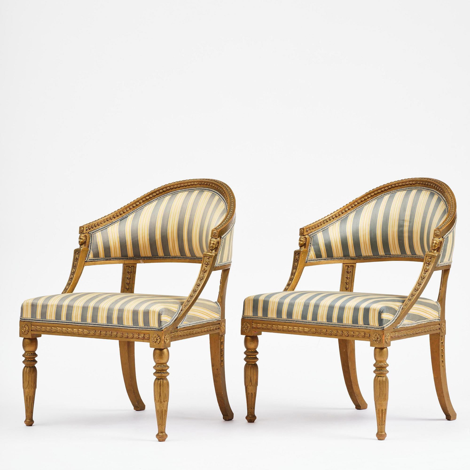 A pair of late Gustavian open armchairs attributed to E. Ståhl (master in Stockholm 1794-1820).
