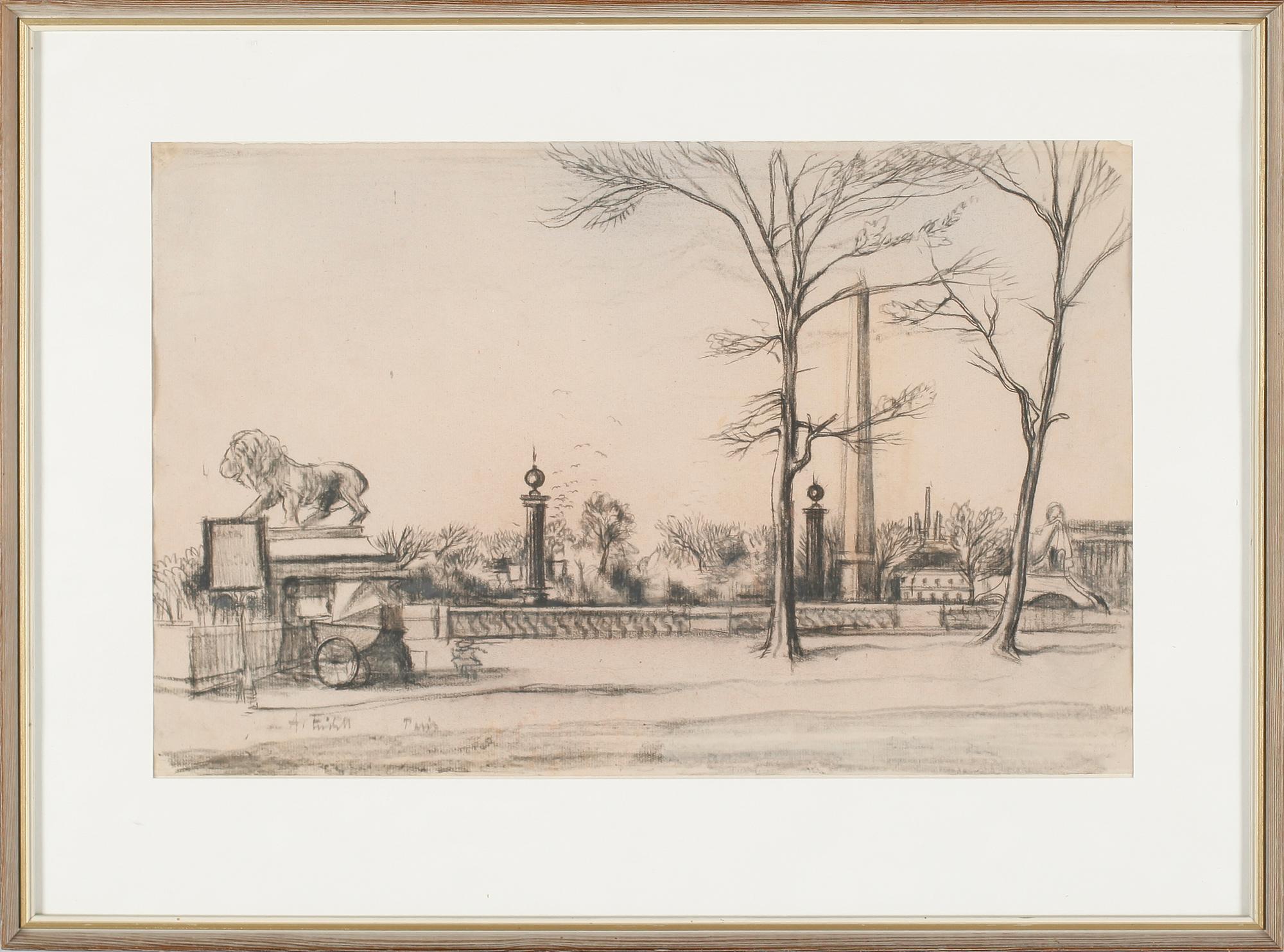 AXEL FRIDELL, kolteckning, signerad, 31 x 47 cm.