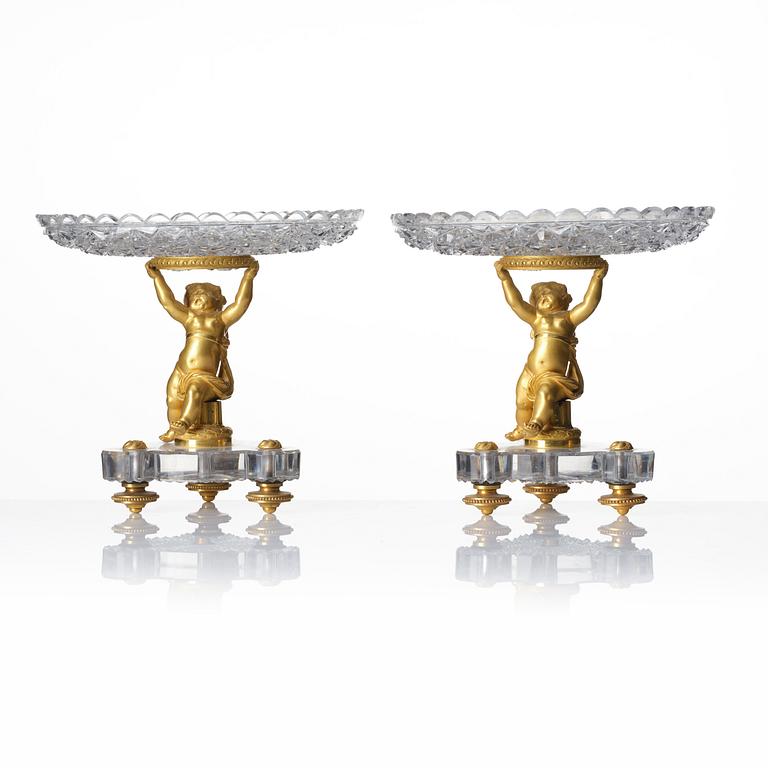 A pair of gilt-bronze and cut glass Louis XVI-style tazze by Baccarat, Paris, late 19th century.