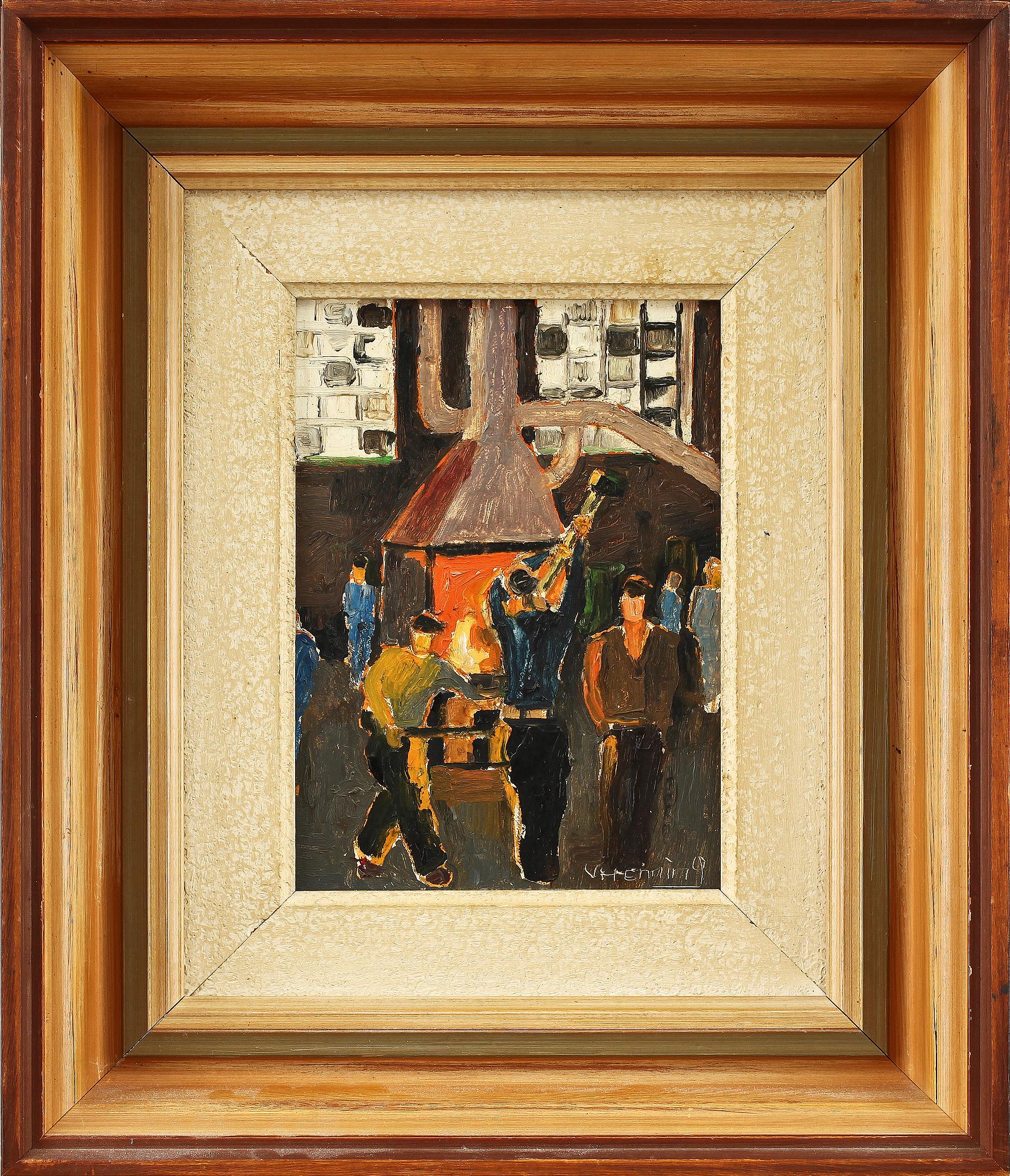 WILHELM HENNING, olja på pannå, 2 st, sign.