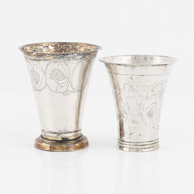 Two Swedish Silver Beakers, 18-19th century.