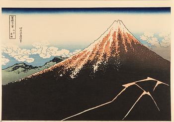 Katsushika Hokusai, after, five woodblock prints in colour, second half of the 20th Century.