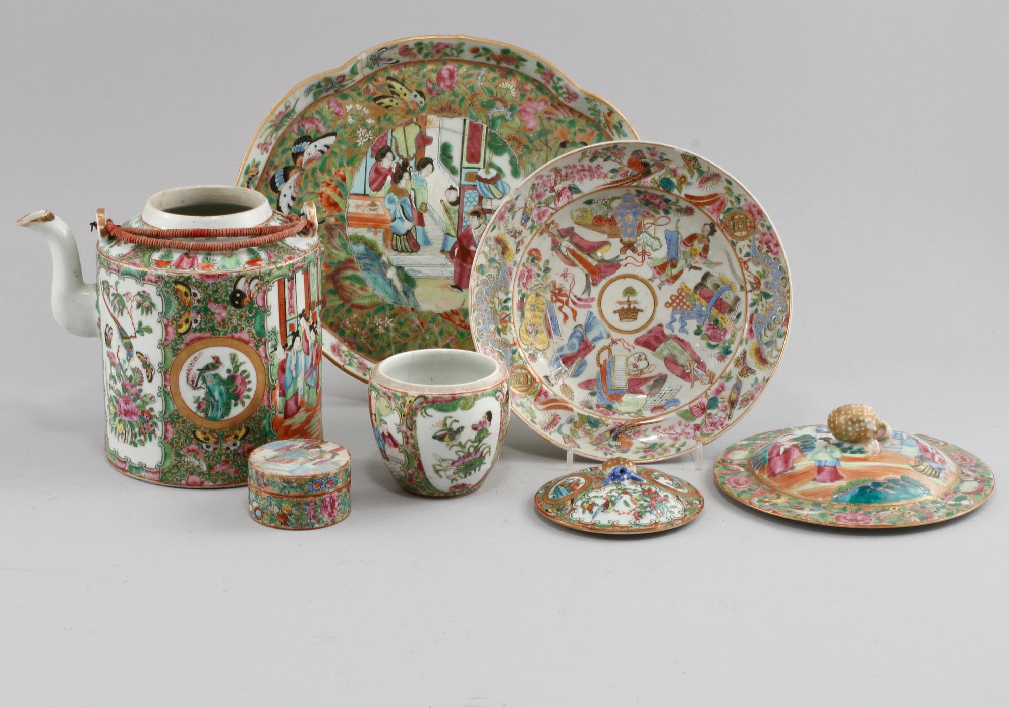 PARTI PORSLIN, 7 delar, Kanton, Kina, 1800-tal.