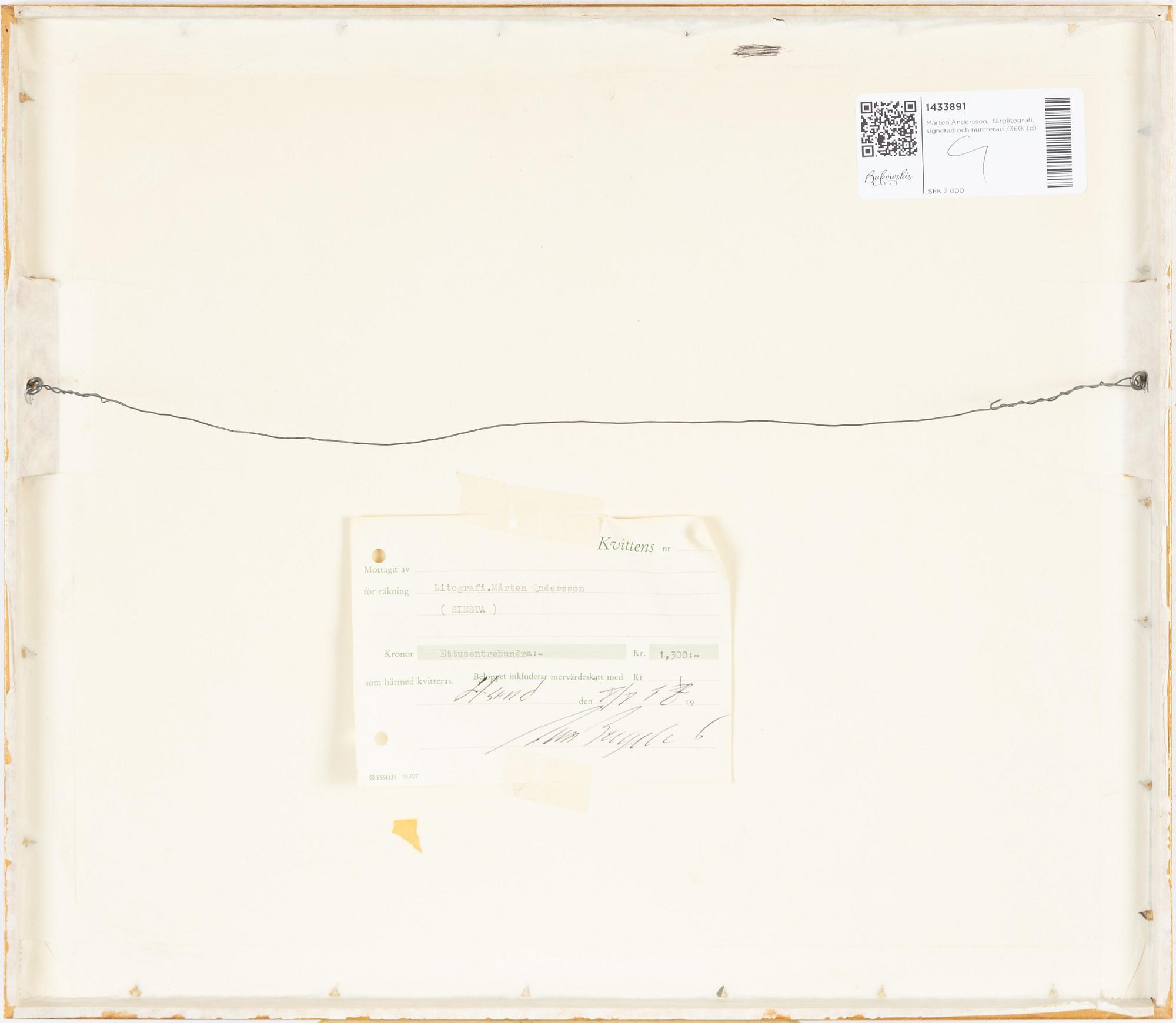 Mårten Andersson, färglitografi, 1977, signerad 50/360.