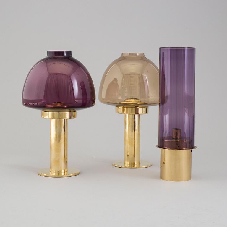 HANS-AGNE JAKOBSSON, three brass and glass candleholders, Markaryd.