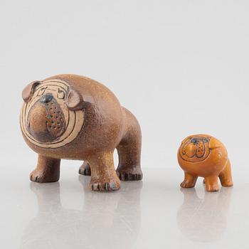 Lisa Larson, figuriner, 2 st, stengods, "Bulldog Midi" och "Bulldog Mini", ur serien "Kennel", Gustavsberg.