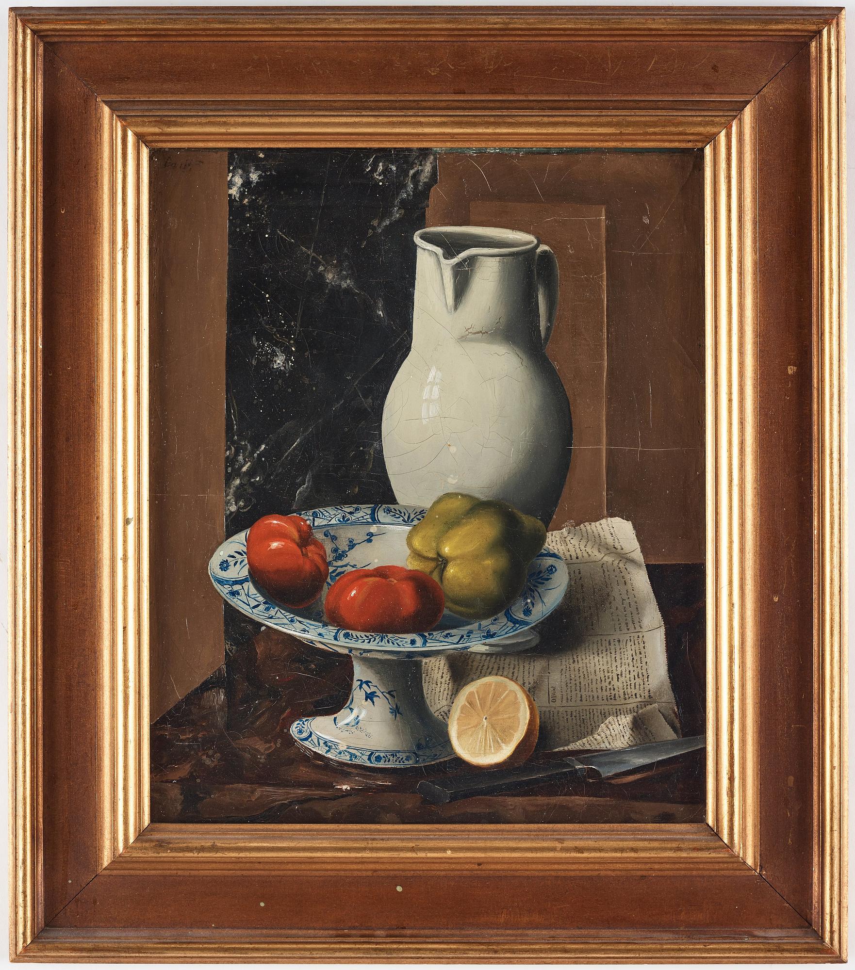 Amadé Barth, "Nature morte med vit kanna och frukter".