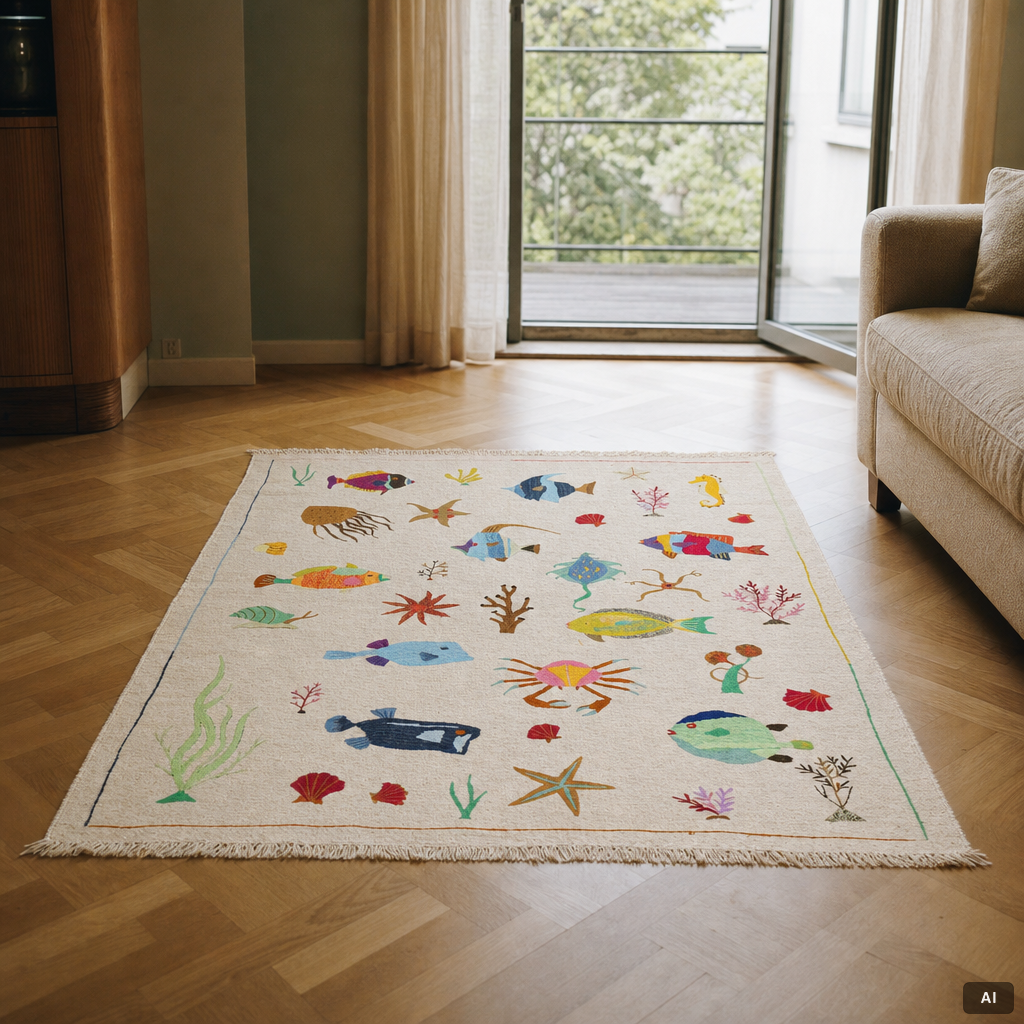 A hand-embroidered Kelim rug, c. 195 x 143 cm.
