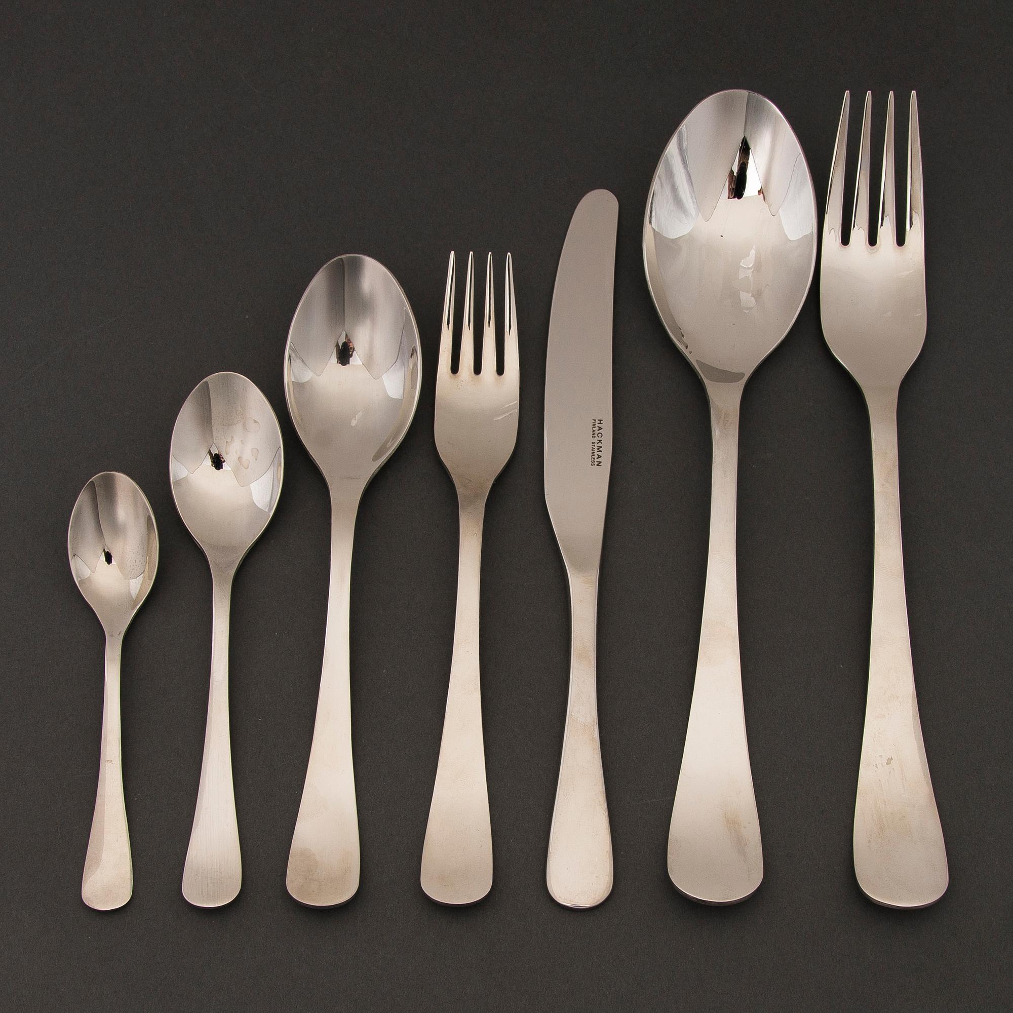 Stainless Steel Cutlery Set for Twelve person by Hackman, Finland 1990.