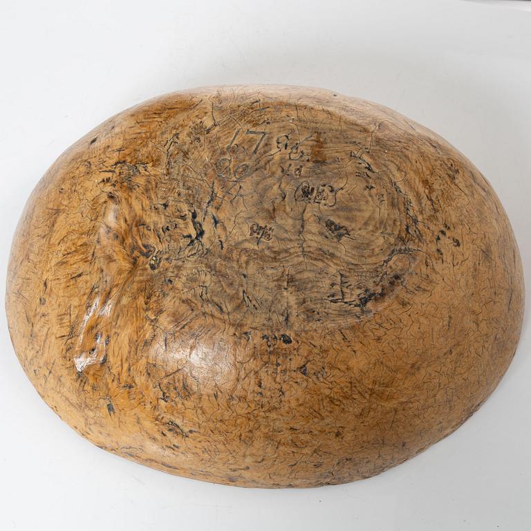 A Swedish burl bowl, dated 1796.