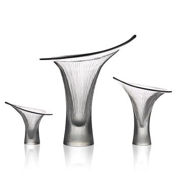 27. Tapio Wirkkala, a set of three "Chantarelle" glass vases, Iittala, Finland.