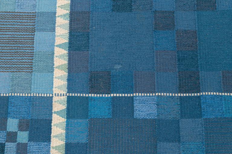 Ingrid Dessau, a carpet, "Blå rutor", flat weave, ca 413,5 x 289 cm, signed MHF ID.