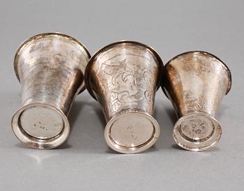 BÄGARE, 3 st, silver, bl a Sverige, 1700/1800-tal, vikt 132 gram.