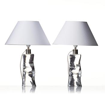 Olle Alberius, a pair of table lamps model "AD 2214", Orrefors, 1960s-70s.