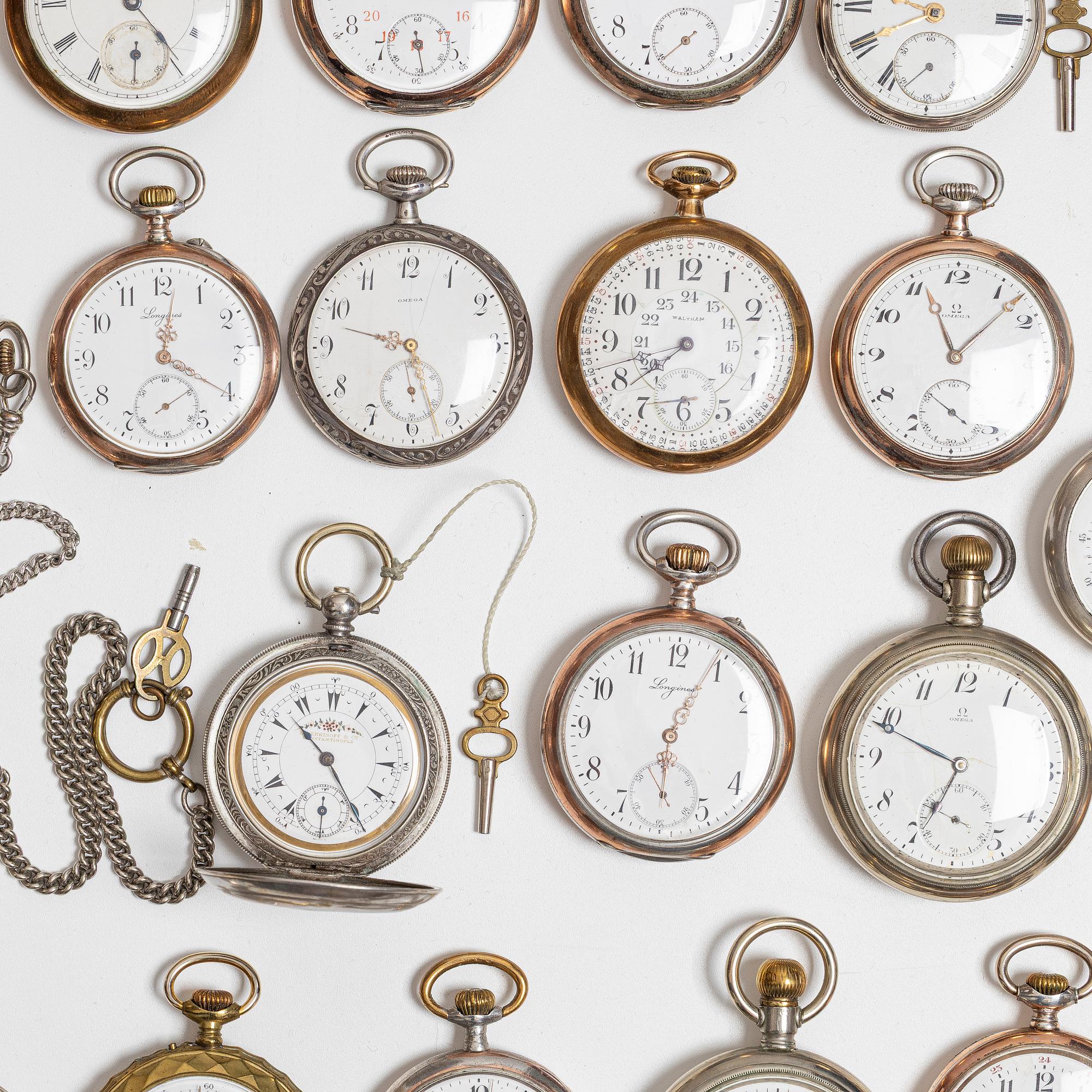Collection of pocket watches, 63 pieces, "No reserve", various materials.