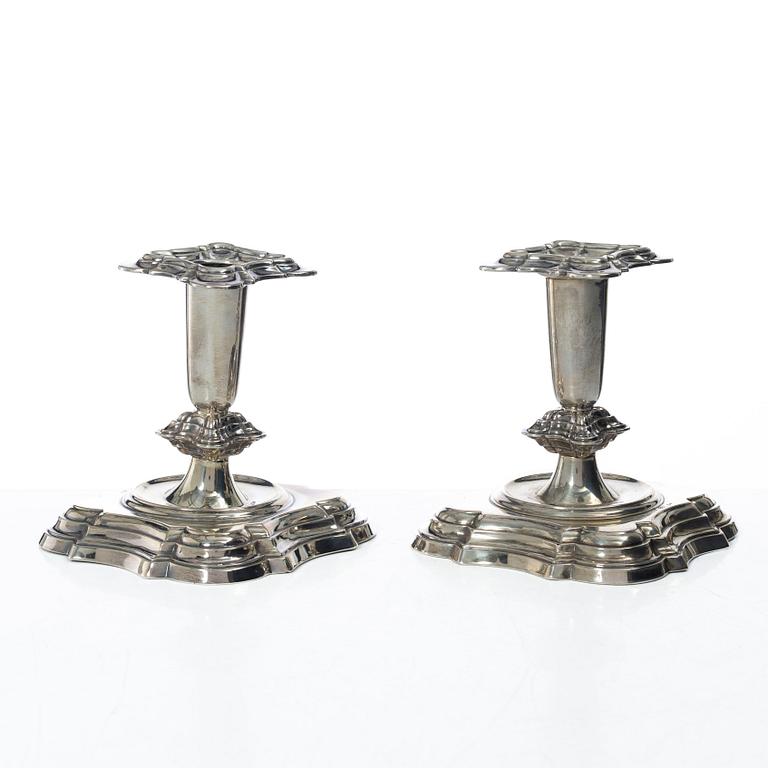 A pair of Norwegian silver candlesticks, mark of T Olsens Eftf, Bergen, Norway, Swedish import mark, 20th century.