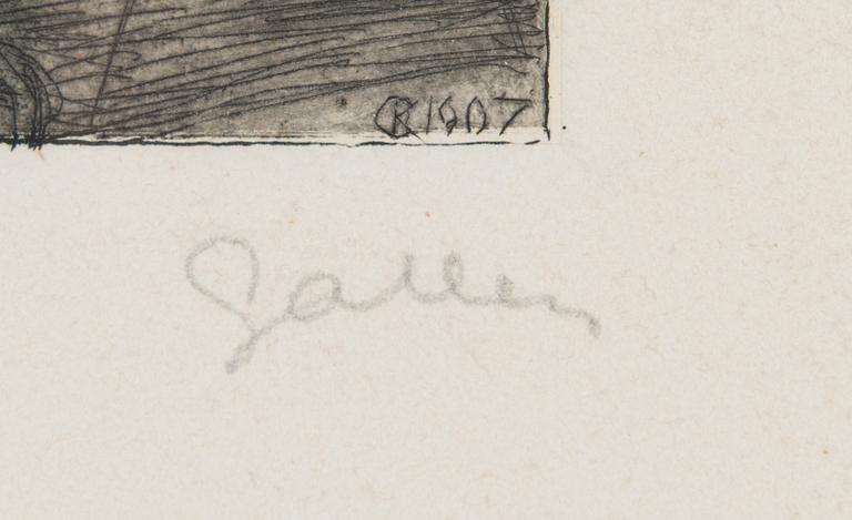 Akseli Gallen-Kallela, etsaus, laattasigneerattu ja -päivätty 1907, ja signeerattu lyijykynällä.