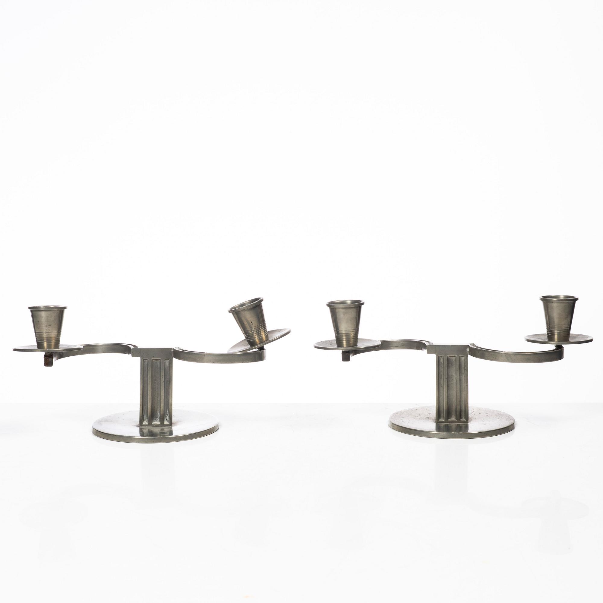 Nils Fougstedt, A pair of candelabra, FAK (Fabriksaktiebolaget Kronsilver), Stockholm, 1934.