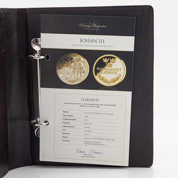 "Sverige Regenter" 11 Förgyllda medaljer i sterling silver, utgivna av Mynthuset.