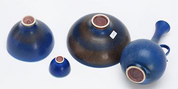 A Berndt Friberg stoneware vase and three bowls, Gustavsberg studio 1940's-50's.