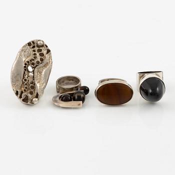 Lars Arby, four rings, sterling silver and agate, Gothenburg 1967, 1968 and 1976.