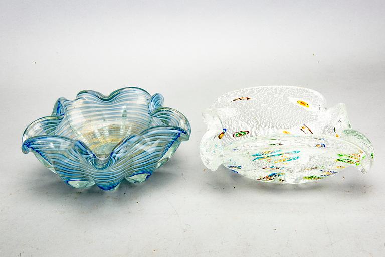 Eight mid 20th century glass items from Murano, Venice Italy.