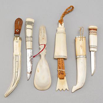 SAMISKT HANTVERK, 4 delar, renhorn, signerade.