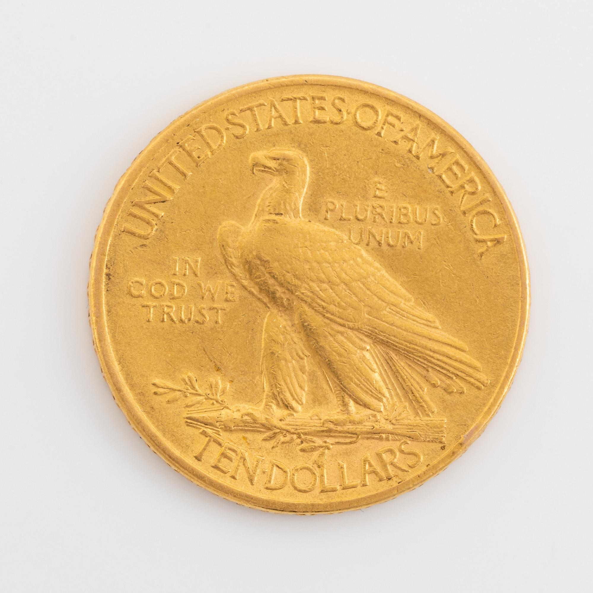 A 10 Dollar gold coin, USA, 1913.