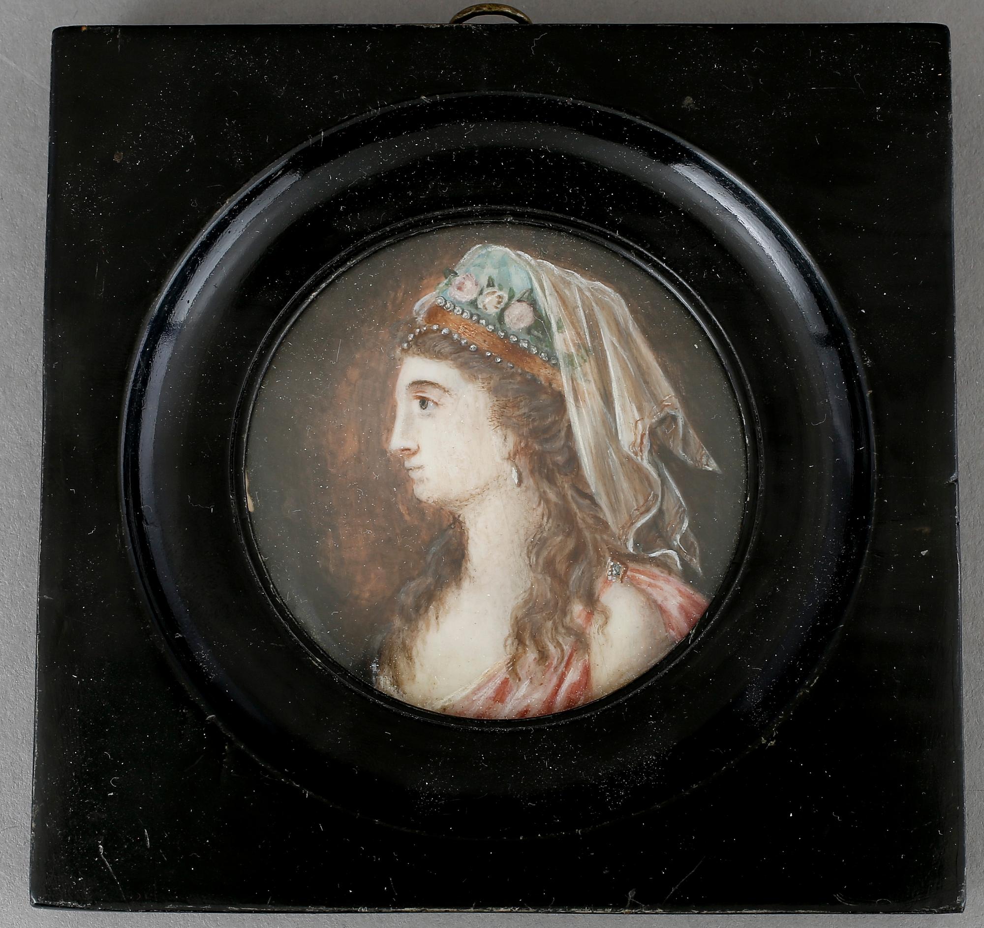 MINIATYRMÅLNINGAR, 2 st, okänd konstnär, gouache på papper, 1800-talets första hälft.