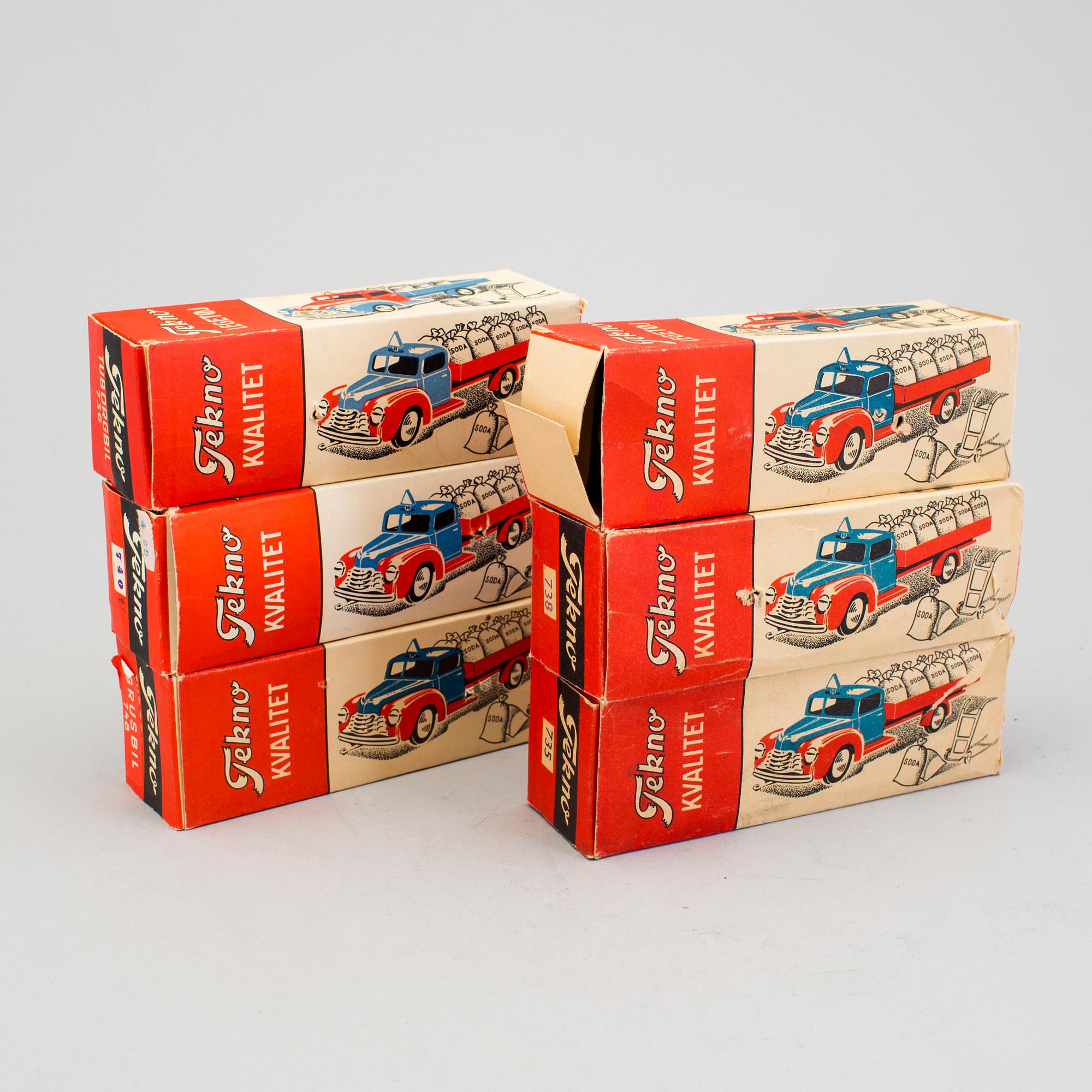 A lot of six Tekno trucks, Denmark, 1940/50s.