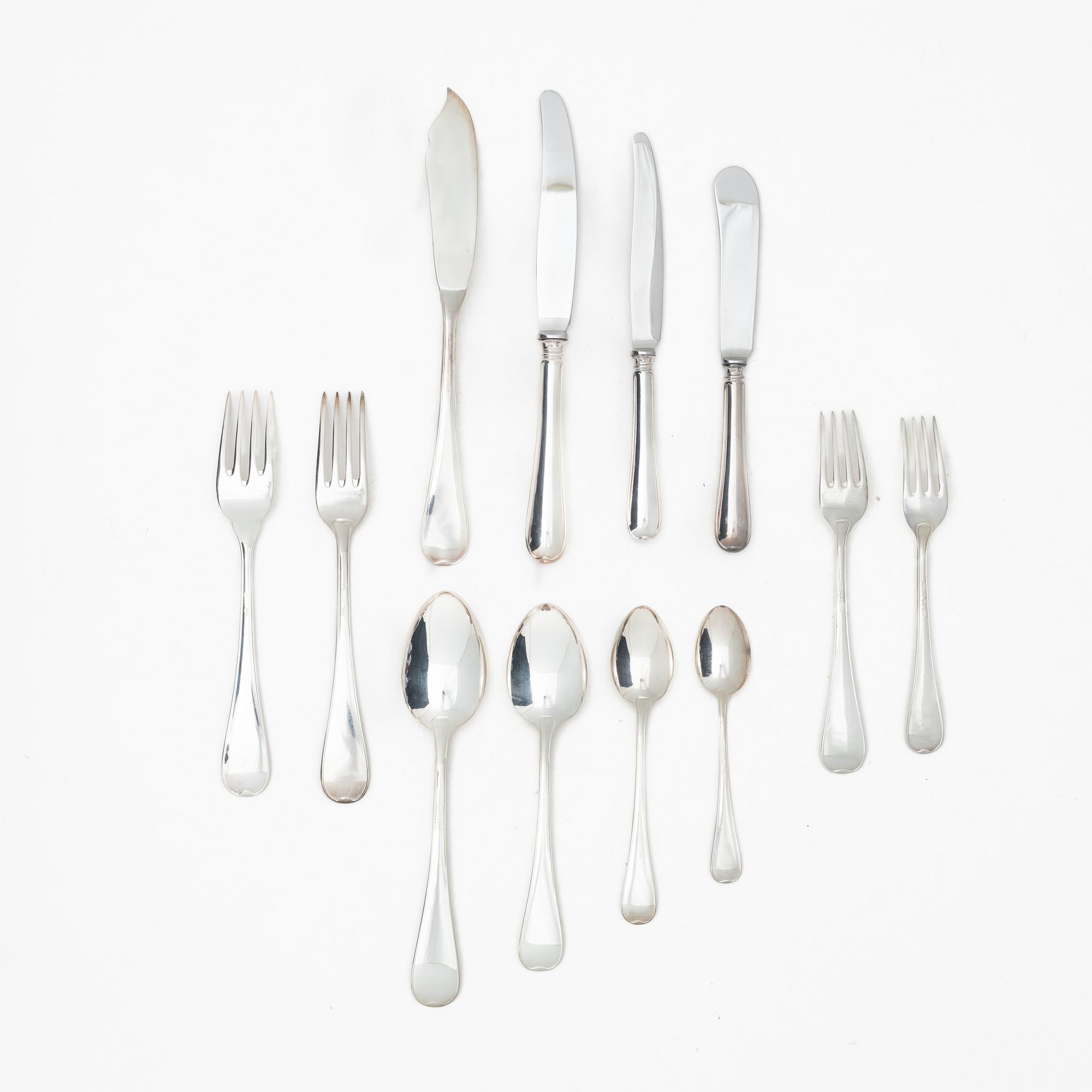 Bestickservis, 152 delar, silver, modell Svensk rund, GAB och Eskilstuna, Stockholm, 1962-90.