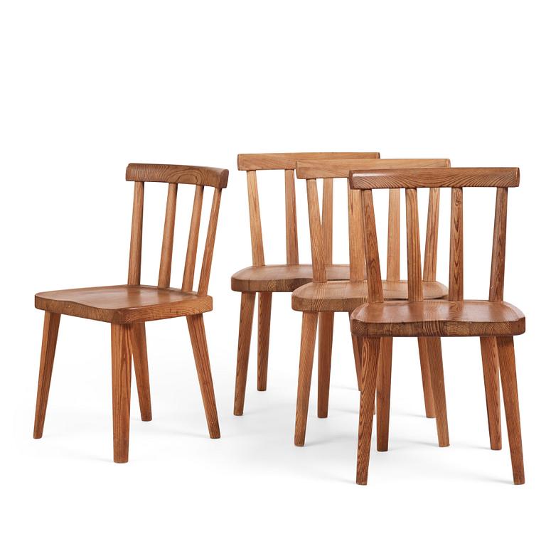 Axel Einar Hjorth, a set of four "Utö" stained pine chairs, Nordiska Kompaniet 1930s.