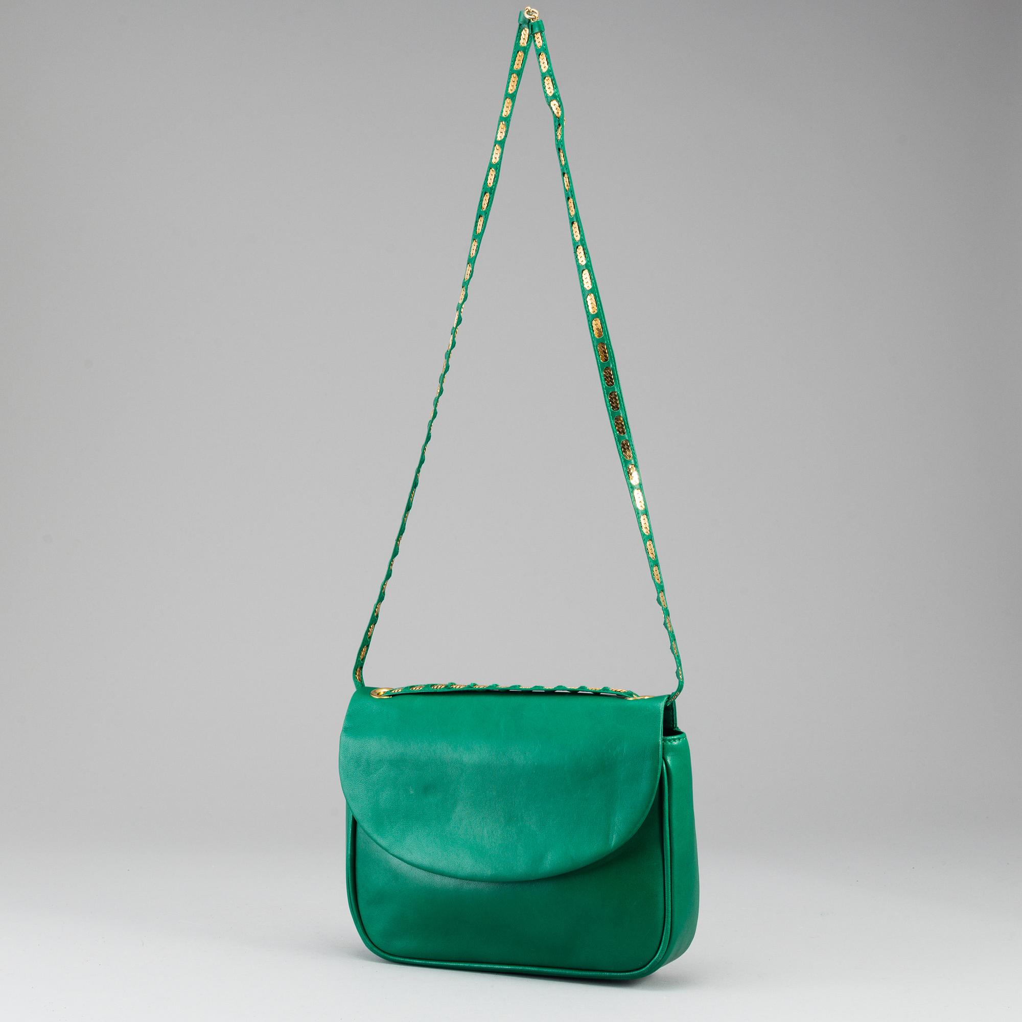 BALLY, a green leather handbag.