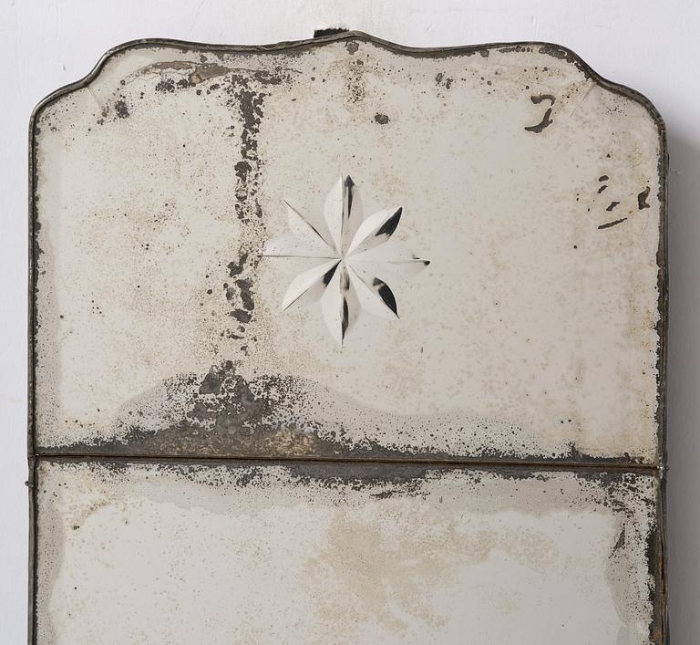 A pair of Gustavian engraved glass one-branch girandole mirrors by N. Meunier (master in Stockholm 1754-97).