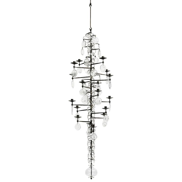 Erik Höglund, a wrought iron and glass chandelier, Boda Smide.