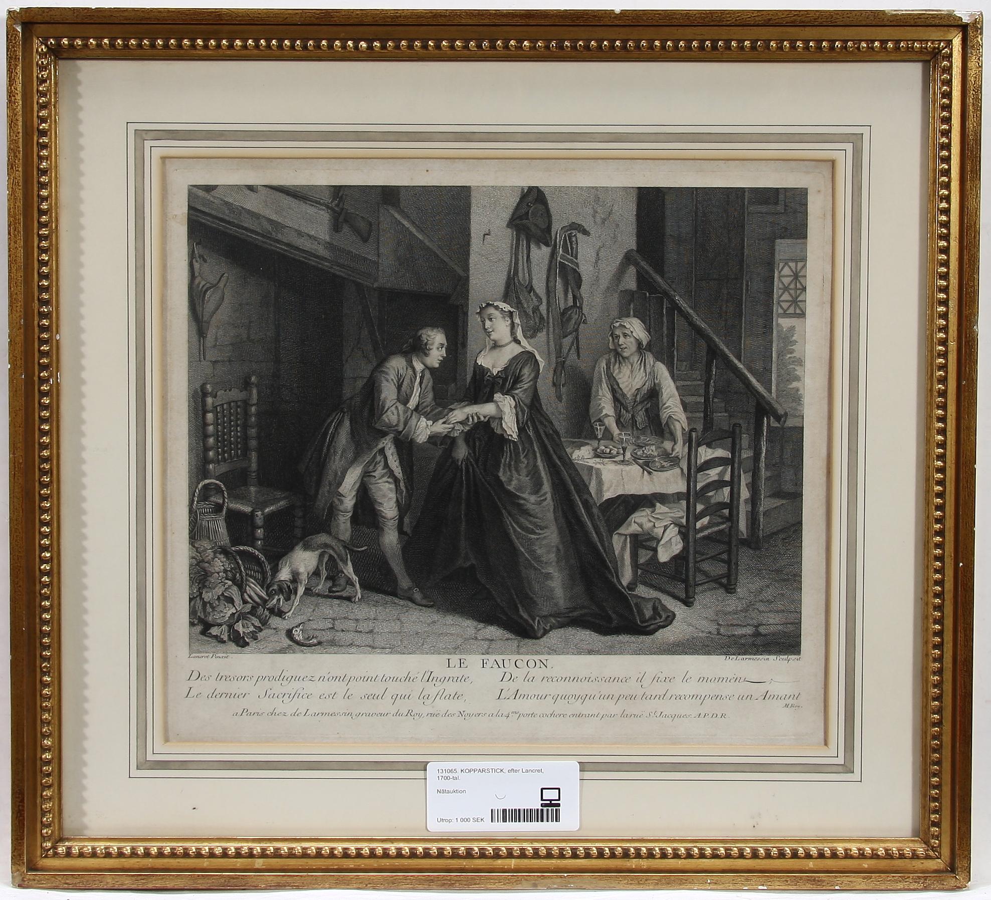 KOPPARSTICK, efter Lancret, 1700-tal.