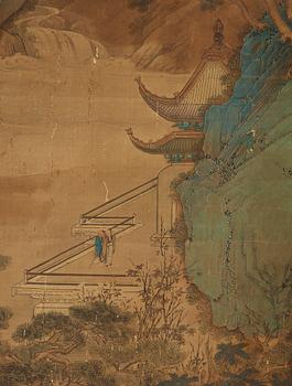 RULLMÅLNING, bergslandskap i Qiu Ying's stil (c.1494-1551).