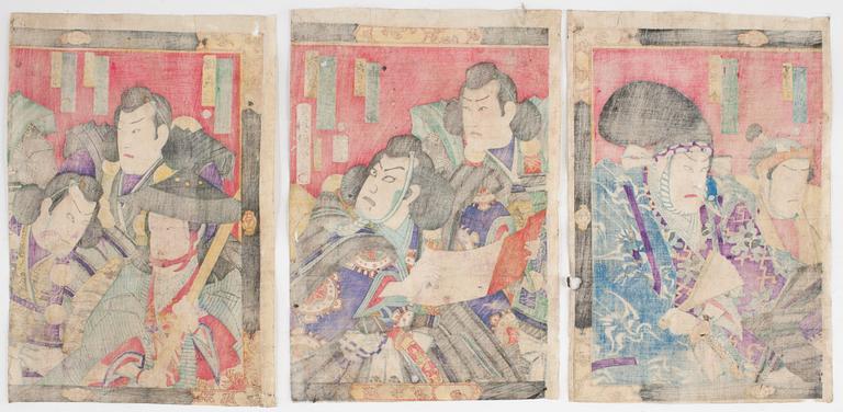 TOYOHARA KUNICHIKA, träsnitt, triptyk.