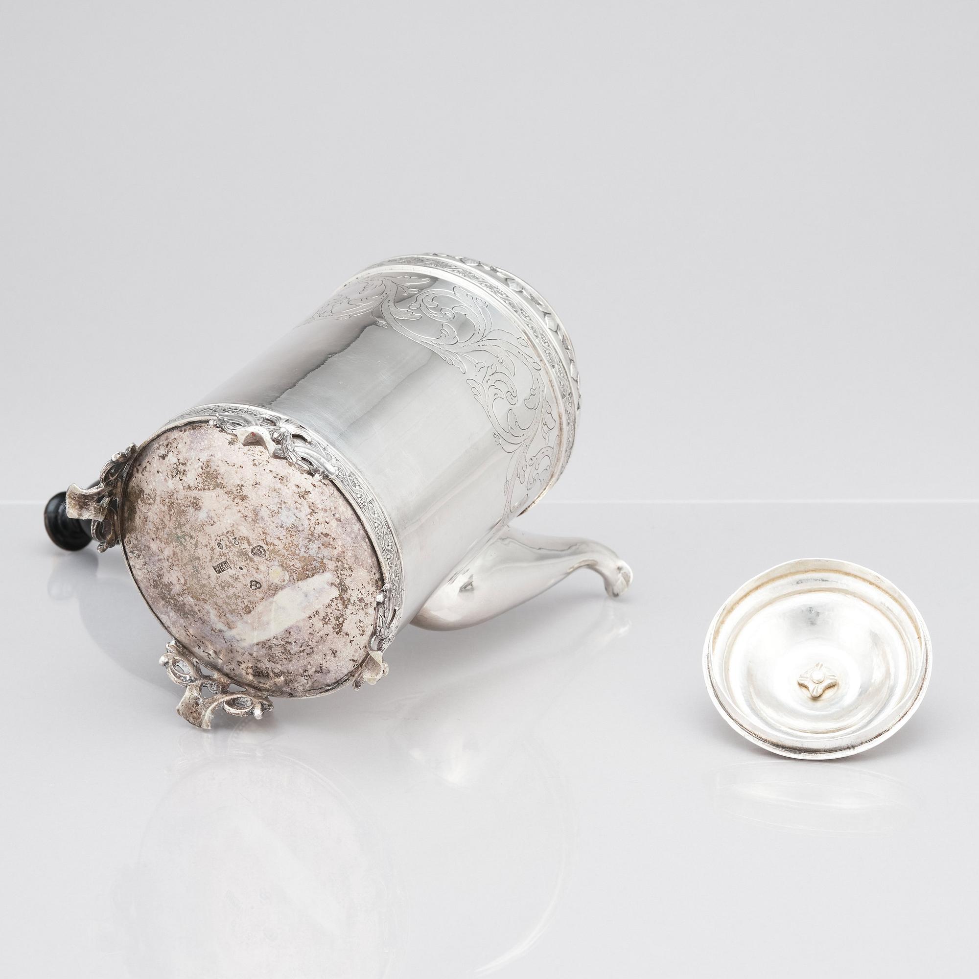 A Swedish late 18th century silver coffee pot, mark of Peter Pihl, Västervik 1798.