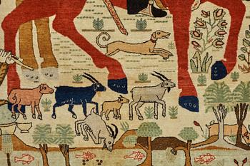 A RUG, a semi-antique Kashan figural, possibly Motachem, ca 202 x 140 cm.