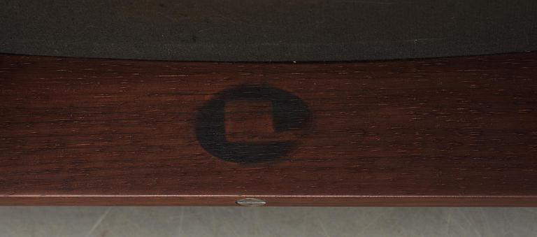 A pair of Ib Kofod Larsen palisander and black leather 'Elisabeth' easy chairs, Christensen & Larsen, Denmark 1950-60's.