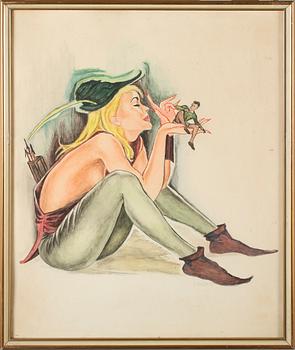 OKÄND KONSTNÄR, 4 st, blandteknik, en signerad Stig Lugen, 1950-tal.